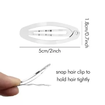 100 Pack Bulk 2 Inch 5 CM Oval Snap Metal Hair Cli...