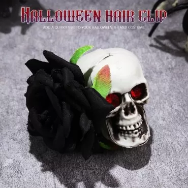 Jeairts Skull Hair Clip Black Flower Hair Barrette Floral Headpiece Costume Hair Dress Festival Halloween Hair Accessories for Women and Girls