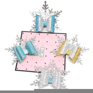 Lurrose 4pcs Snowflake Hair Bows,Glitter Bowknot Hair Clips Bang Hair Barrettes Xmas Costume Headdress Party Headwear