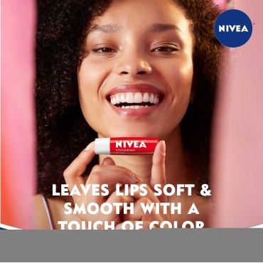 NIVEA Strawberry Lip Care - Tinted Lip Balm for Beautiful, Soft Lips - Pack of 4