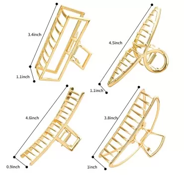 Hair Claw Clips for Women, 4 Pack Gold Claw Clips, Metal Hair Clips, Large Claw Hair Clips, Big Hair Claws Banana Hair Styling Accessories for Thick Hair