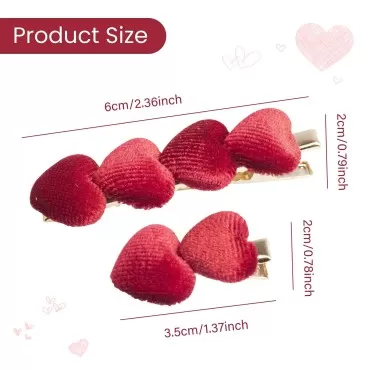 YAIKOAI 6 Pieces Lovely Heart Velvet Hair Clip Sol...