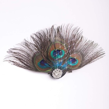 Aimimier 1920s Flapper Peacock Feather Hair Clip Crystal Great Gatsby Hair Piece Vintage Roaring 20s Prom Party Festival Hair Accessories for Women and Girls