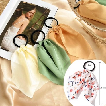 Hair Accessories with Bow 16 Style Hair Ties 2 in 1 Seamless Elastic Hair Rubber Bands Elastic Floral Ribbon Hair Scrunchie for Women's Ponytail Holders Girls(16PCS-01)