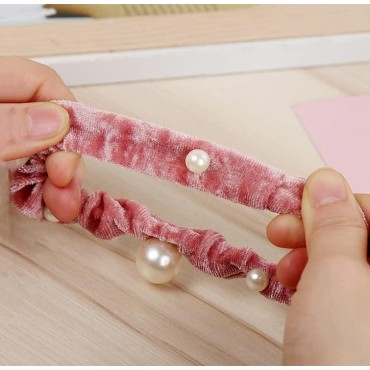 10 Pcs Artificial Pearl Hair Scrunchies Velvet Pea...