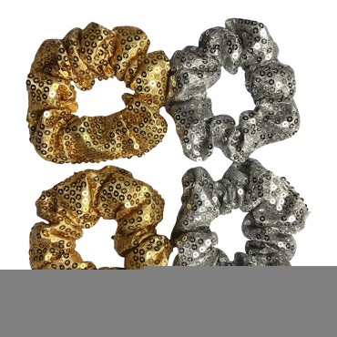 4 Pack Gold and Silver Metallic Sequin Elastic Hai...