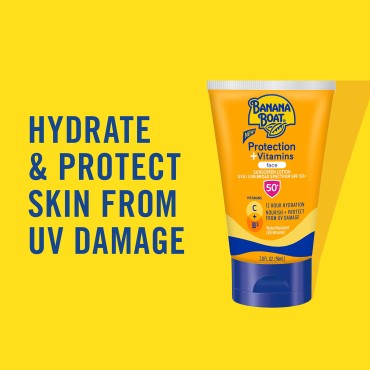 Banana Boat Protection + Vitamins Sunscreen for Face SPF 50 | Travel Size Sunscreen with Vitamin C & Niacinamide for Face | Banana Boat Fragrance-Free Face Sunscreen with Niacinamide, 2 oz.