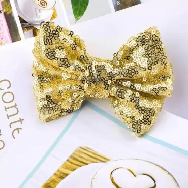 Unicra Large Hair Bow Clip Barrette Hair Pins Sequin Bow Hair Accessories for Toddler Young Girl (Gold)