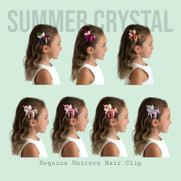 Summer Crystal 4Pcs Sequins Unicorn Hair Clips For Girls - Stylish Hair Accessory for Birthdays, Daily Wear, Holidays, and Parties (4Pcs Sequins BCGM)