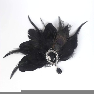 Aimimier 1920s Flapper Feather Hair Clip Black Roaring 20s Headpiece Costume Masquerade Gatsby Hair Jewelry for Women and Girls (Style 1)