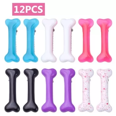 12pcs 6 Colors Resin Dog Bone Hair Clips Metal All...