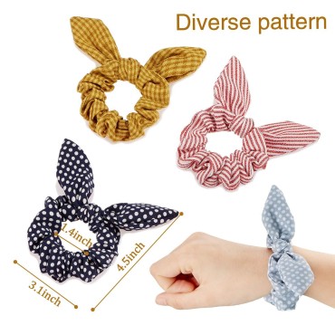 12 Pieces Hair Scrunchies Rabbit Bunny Ear Bow Bow...