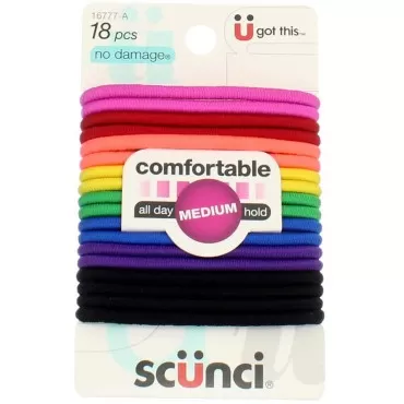 Scunci No Damage Hair Elastics, Assorted Colors 18 ea (Pack of 5)