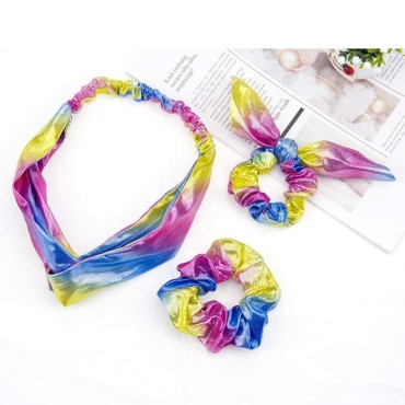 3 in1 Shiny Hologram Metallic Rainbow Bows Scarf H...