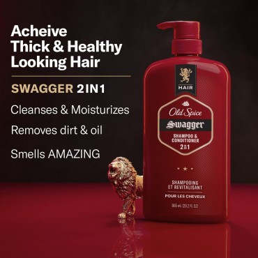 Old Spice Swagger 2-in-1 Shampoo and Conditioner for Men, Get Up To 80% Fuller-Looking Hair, 29.2 Fl Oz Each, Twin Pack