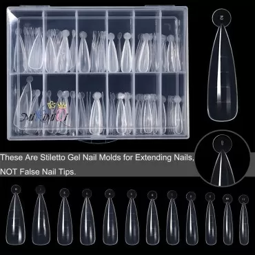 MIKIMIQI Dual Nail Forms Set Poly Gel Quick Building Nail Kit, 120Pcs Stiletto Gel Nail Molds 10Pcs Pink Acrylic Nail Tips Clips 1Pc Dual-Ended Poly Extension Gel Brush Nail File for Polygel Extension