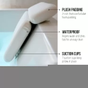 Gorilla Grip Bath Pillow for Tub, Comfortable Bathtub Pillows for Neck Head and Back Support, Strong Suction Waterproof Headrest, Cushion Rest for Curved or Straight Tubs, Spa Accessories, White