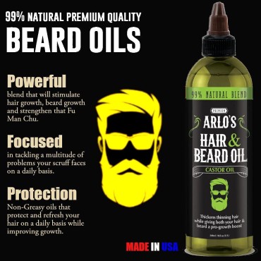 Arlo's Hair and Beard Oil with Castor Oil 8 oz. - Hair Oil, Mustache Oil and Beard Oil Growth