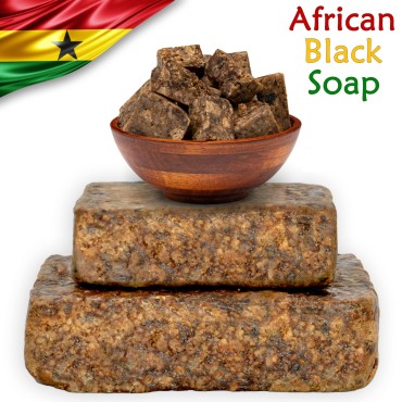 Raw African Black Soap 1 lb. Bar From Ghana 100% Pure Natural Acne Treatment, Aids Eczema & Psoriasis Therapy, Dry Skin, Scar Removal, Pimples and Blackhead, Face Scrub & Body Wash