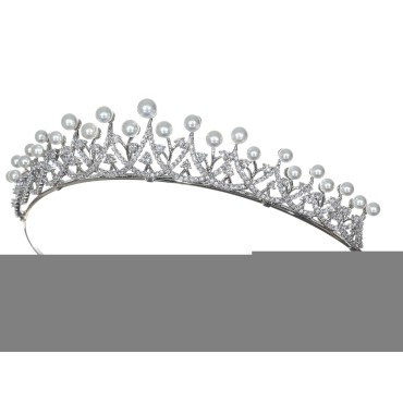 SAMKY Princess Cubic Zirconia Crystal Platinum Plated Pearl Bridal Tiara Crown T1265