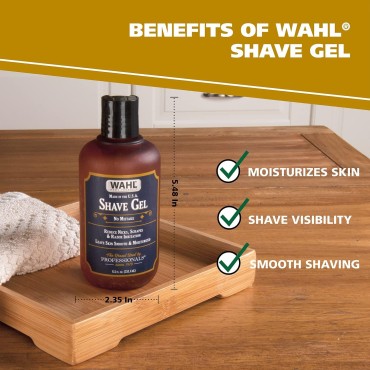 Wahl Shave Gel for a Clean, Close, Comfortable Shave. Easy to See Edging with the Clear Gel, Easily Clean the Razor and Soften Beard and Skin. Reduce Knicks, Scrapes, & Irritation - 8.5 Oz - 805609A