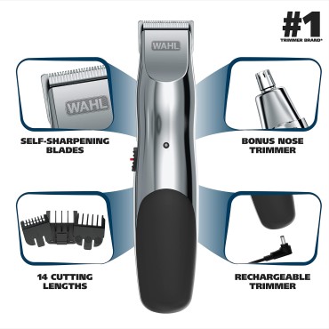 WAHL Groomsman Rechargeable Beard Trimmer kit for Mustaches, Nose Hair, and Light Detailing and Grooming with Bonus Wet/Dry Battery Nose Trimmer - Model 5622v