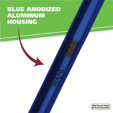 Wahl Lithium Pen Detail Trimmer with Interchangeable Heads for Nose, Ear, Neckline, Eyebrow, & Other Detailing - Rinseable Blades for Hygienic Grooming & Easy Cleaning - Blue - Model 5643-400