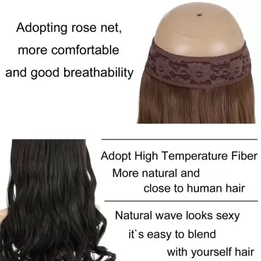 GIRLSHOW Invisible Wire Hair Extensions with Transparent Headband Synthetic 24 Inch 4.9 Oz Wavy Curly Adjustable Size No Clip Long Hairpieces for Women (Bleach Blonde & Brown Highlights -#18, 24 Inch)