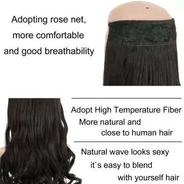 GIRLSHOW Invisible Wire Hair Extensions with Transparent Headband Synthetic 24 Inch 4.9 Oz Wavy Curly Adjustable Size No Clip Long Hairpieces for Women (Black Ombre Dimgray -#292, 24 Inch)