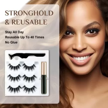 Magnetic Eyelashes with Eyeliner - Magnetic Eyeliner and Lashes Kit, 5D Faux Mink Lashes,Eyelashes Long Reusable False Lashes (3 Pairs)
