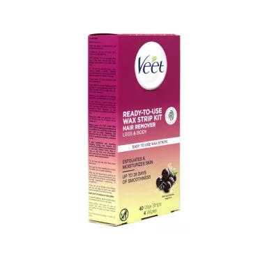 Veet Leg and Body Wax Strip Kit, 40 Wax Strips and 4 Wipes each (Value Pack of 12)