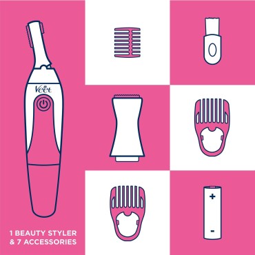 Hair Removal Electric Trimmer - Veet Expert Sensitive Precision Beauty Styler for Underarms, Eyebrows and Bikini Hair Removal with 8 Accessories and Beauty Bag, 1 Count