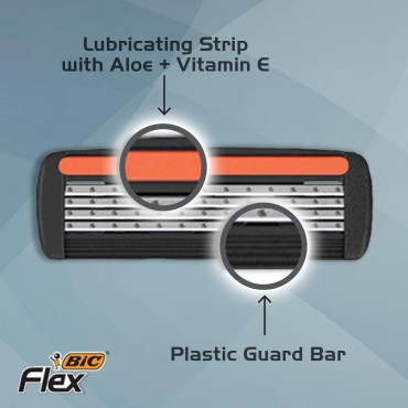 BIC Flex 4 Refillable Razors for Men, Long-Lasting 4 Blade Razors for Sensitive Skin, 1 Handle and 8 Cartridges, 9 Piece Shaving Kit