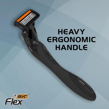 BIC Flex 4 Refillable Razors for Men, Long-Lasting 4 Blade Razors for Sensitive Skin, 1 Handle and 8 Cartridges, 9 Piece Shaving Kit