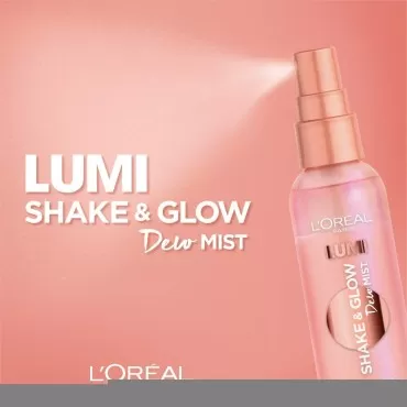 L'Oreal Paris Makeup LUMI Shake and Glow Dew Mist, Hydrating and Soothing Face Mist, Prep and Set Makeup, Energizes Skin with a Healthy Boost of Hydration, Natural Finish, 3 fl; oz.