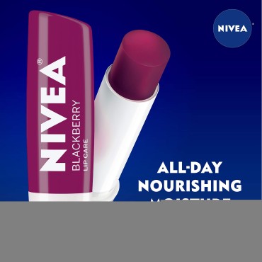NIVEA Lip Balm, Blackberry Flavored Tinted Lip Balm Stick with Shea Butter and Jojoba Oil, 0.17 Oz, Pack of 4