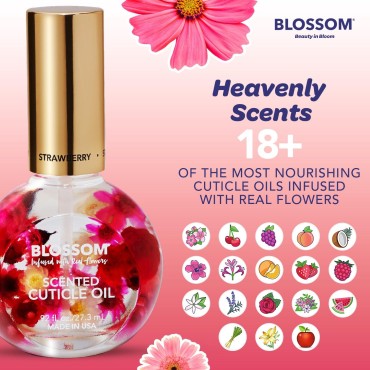 Blossom Hydrating, Moisturizing, Strengthening, Scented Cuticle Oil, Infused with Real Flowers, Made in USA, 0.92 fl. oz, Strawberry
