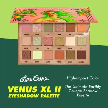 Lime Crime Eye & Face Palette, Venus XL II - 18 Highly Pigmented Matte and Metallic Shades of Earthy Tones in Pinks, Neutrals & Greens - Highly Pigmented Color & Easy to Blend - Mirrored Box