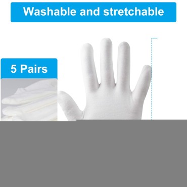 5Pairs(10Pcs) Moisturizing Gloves Overnight, Cotton Gloves for Dry Hands Eczema,White Cotton Gloves for Men and Women,Washable SPA Cotton Inspection Gloves, One Size Fit Most Cloth Gloves…