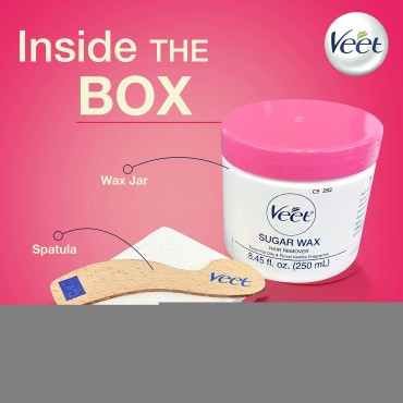 Veet Sugar Wax Hair Remover - Contains 12 Fabric Strips & 1 Spatula with a Temperature Indicator (Pack of 3)