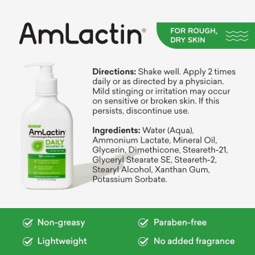 AmLactin Daily Moisturizing Lotion for Dry Skin - 7.9 oz Pump Bottle - 2-in-1 Exfoliator - Body Lotion with 12% Lactic Acid, Dermatologist-Recommended (Packaging May Vary)