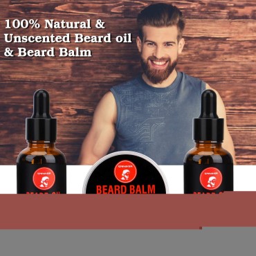 Beard Grooming Kit, 2 x Beard Oil, Beard Balm, Beard Shampoo,Beard Brush, Beard Comb, Beard & Mustache Scissors Beard Care Unique Gifts for Men Beard Growth & Trimming Kit