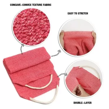 Evridwear Exfoliating Back Scrubber with Handles Two Sides for Body Shower Deep Cleans Skin Massages Invigorating Blood Circulation Men Women One Size (Back Scrubber + Heavy Gloves Pink)