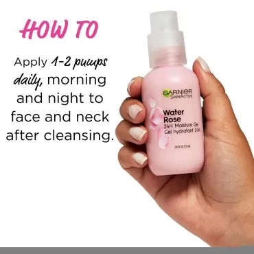 Garnier SkinActive Water Rose 24H Moisture Gel with Rose Water and Hyaluronic Acid, Face Moisturizer for Normal to Combination Skin, 2.4 Fl Oz (72mL), 1 Count (Packaging May Vary)