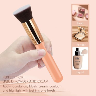 Foundation Brush, Flat Top Kabuki Brush by Refreshyourlife, Liquid Blending Mineral Powder Makeup Brush (Orange)