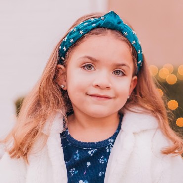 FROG SAC Star Studded Knot Headband for Girls, Blue Knotted Headbands for Kids, Cute Stud Hair Bands, Little Girl Velvet Hair Accessories, Silver Metal Stars Hairband, No Slip Fashion Head Band