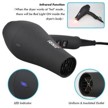 Hair Dryer Ionic Infrared Blow Hair Dryer with 1875W Professional Salon Hair Dryer,Diffuser & Concentrator Attachments for Curly Hair, Black (XX-Large)