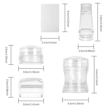 Freeorr 4 Different Clear Silicone French Nail Art Stamper Set With 4 Scrapers, Round Rectangular Double Head Transparent Visible Body Jelly Stamping for Nail Art Manicure