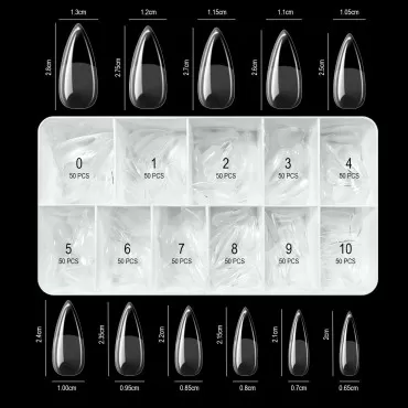 Freeorr 550 Pcs Soft Gel Full Cover Nail Tips with 2 Pcs Nail Files and Cuticle Pusher, 10 Sizes Clear Acrylic Full Cover Fake Nail Tips with Box, Press On Nail Kit for Soak Off Nail Extensions(Short Stiletto)
