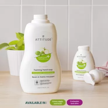 ATTITUDE Foaming Hand Soap, Plant and Mineral-Based Ingredients, Vegan and Cruelty-free Personal Care Products, Bulk Refill, Coriander & Olive, 35.2 Fl Oz